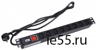 ITK PDU 7 розеток C13 с LED выкл,1U, шнур 2м вилка нем.ст