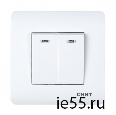 2-клавишный проходной выключатель с LED-подсветкой 10А 250В (CHINT)
